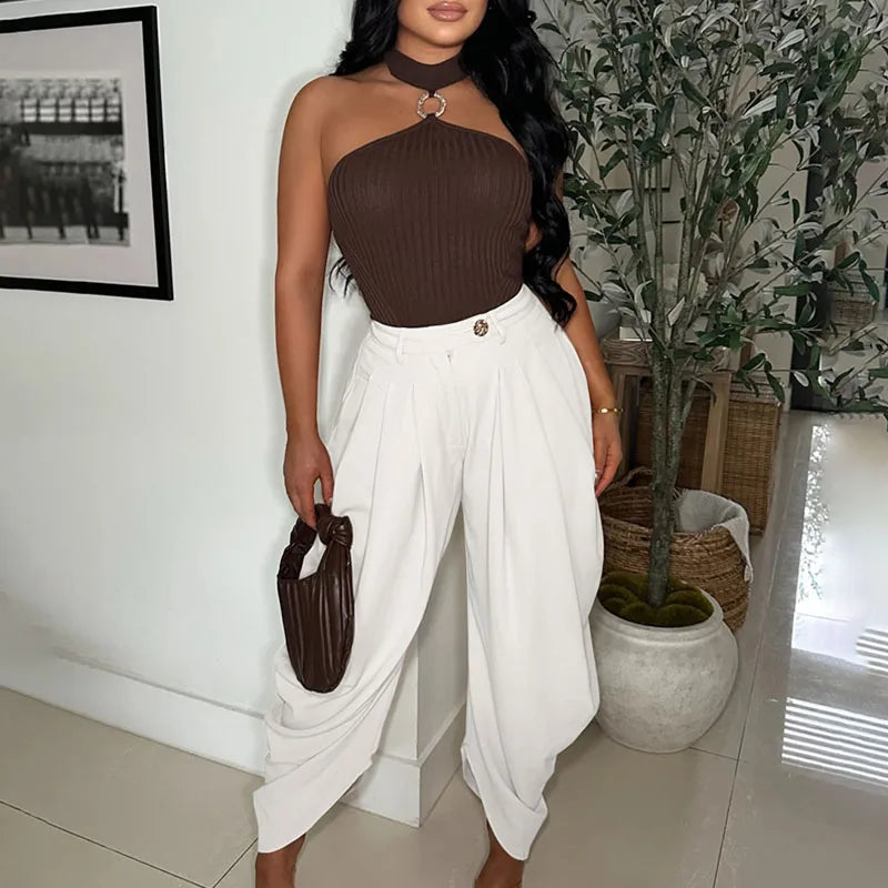 Doyerl Solid Elegant Pants for Woman Clothing Vintage High Waist Button Fly Pleated Ankle-length Ladies Trousers Pantalon Femme