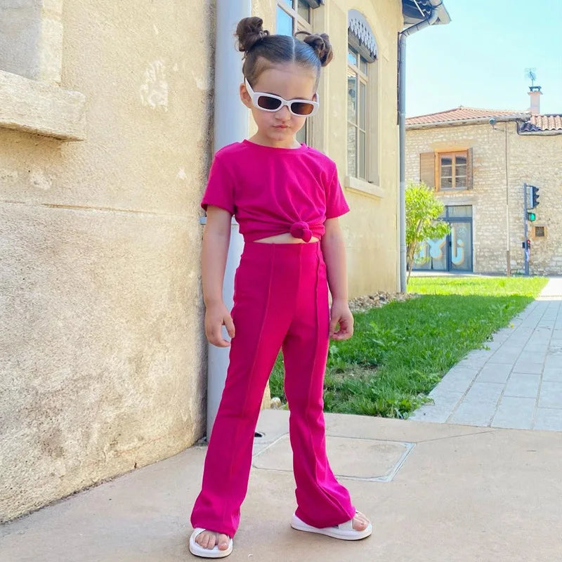 Girls' Crewneck T-Shirt & Bell-Bottom Pants Set