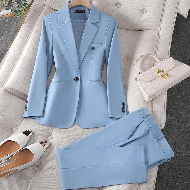 Casual Business Women' Suit New Long Sleeve Professional Western-style Trousers Suit Blazer Chic High Waisted Pants 2 Piece Set