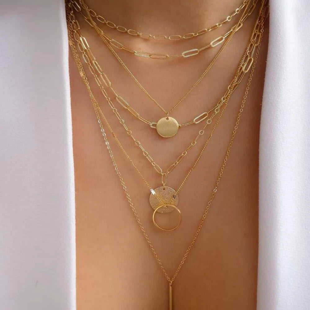 Boho Gold Multi-Layer Crystal Necklace