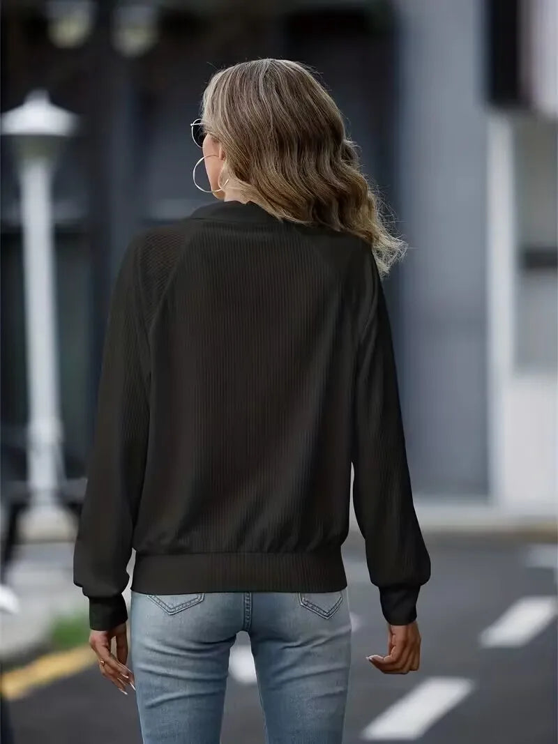 Women’s Lapel Loose Knit Zip-Up Jacket