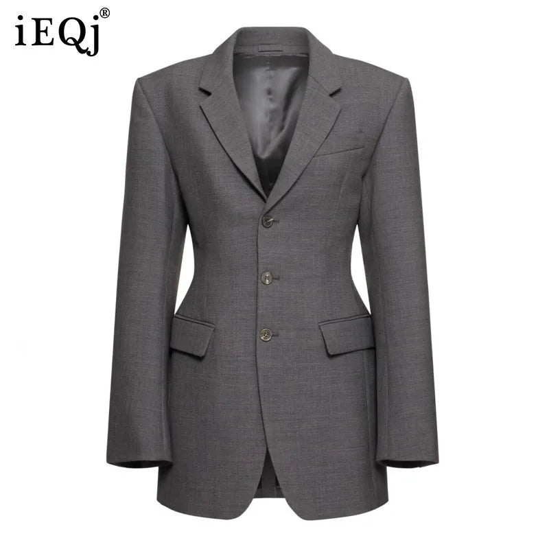 IEQJ Fashion Solid Color Blazer Women's Notched Long Sleeve Single Breasted Suit Jacket 2025 Summer New Tide 3QW1130