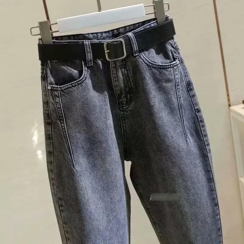 Grey High-Waisted Plus Size Jeans