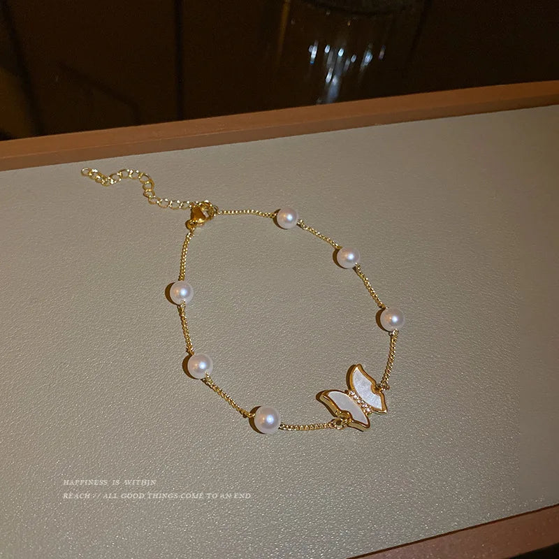 4pcs Vintage Daisy Flower & Pearl Bracelet Set