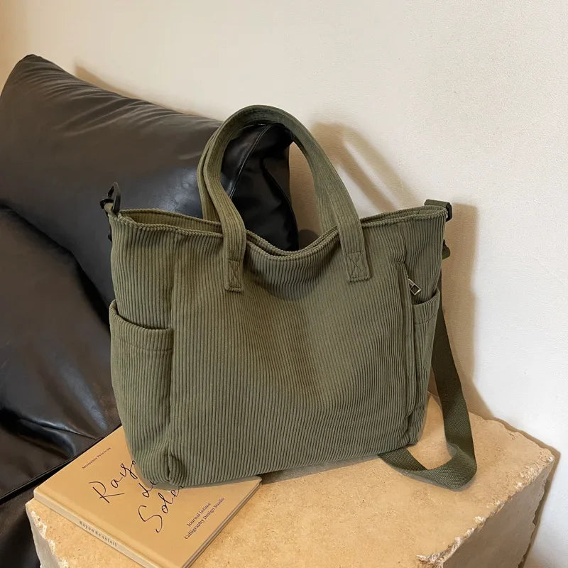 Versatile Corduroy College Shoulder Bag