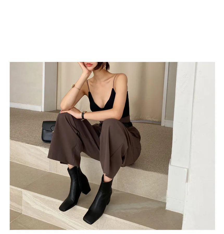 Chic Retro Lapel ort One Button Suit Jaet High Waist Wide Leg Pants