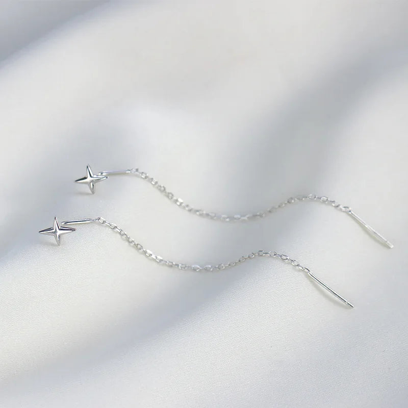 S925 Silver Star Line Tassel Earrings