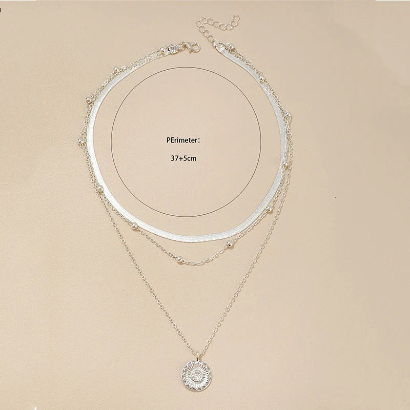 Three-Layer Coin Disc Pendant Necklace