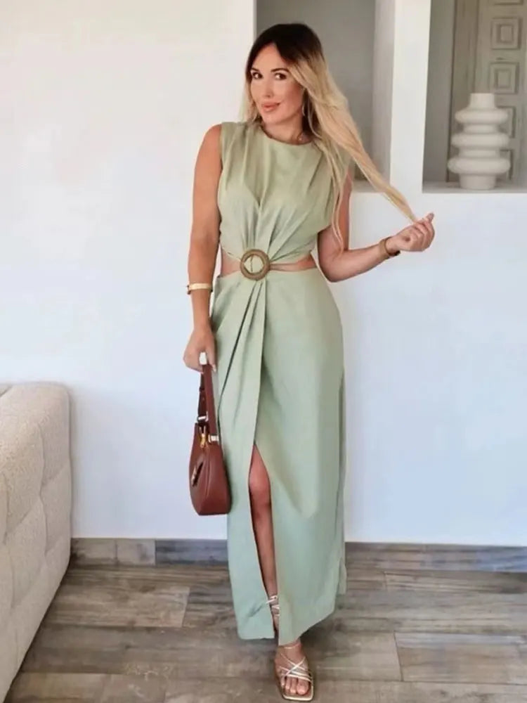 Summer Dress For Women 2024 Solid Waist Hollow Out