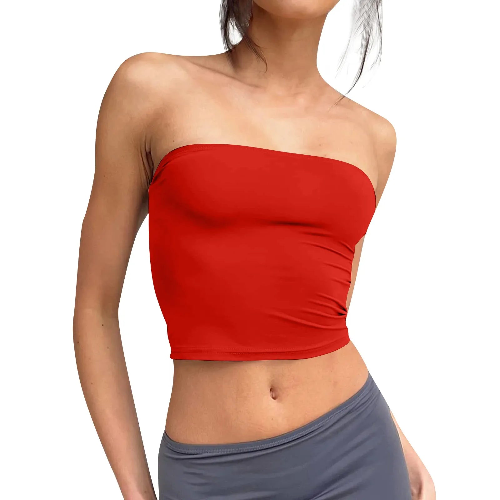 Women's Sexy Fashiopn Tube Tops Strapless Crop Tops Basic Backless Sleeveless Bandeau Cute Summer Outfits Sexy Solid Tops