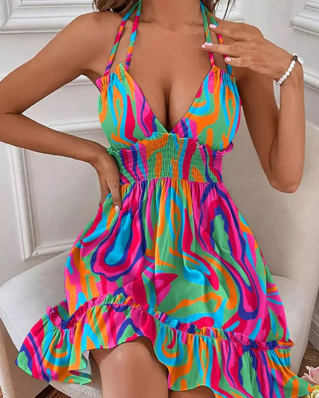Summer New Vestidos Women Trendy Dress V Neck Sleeveless Halter