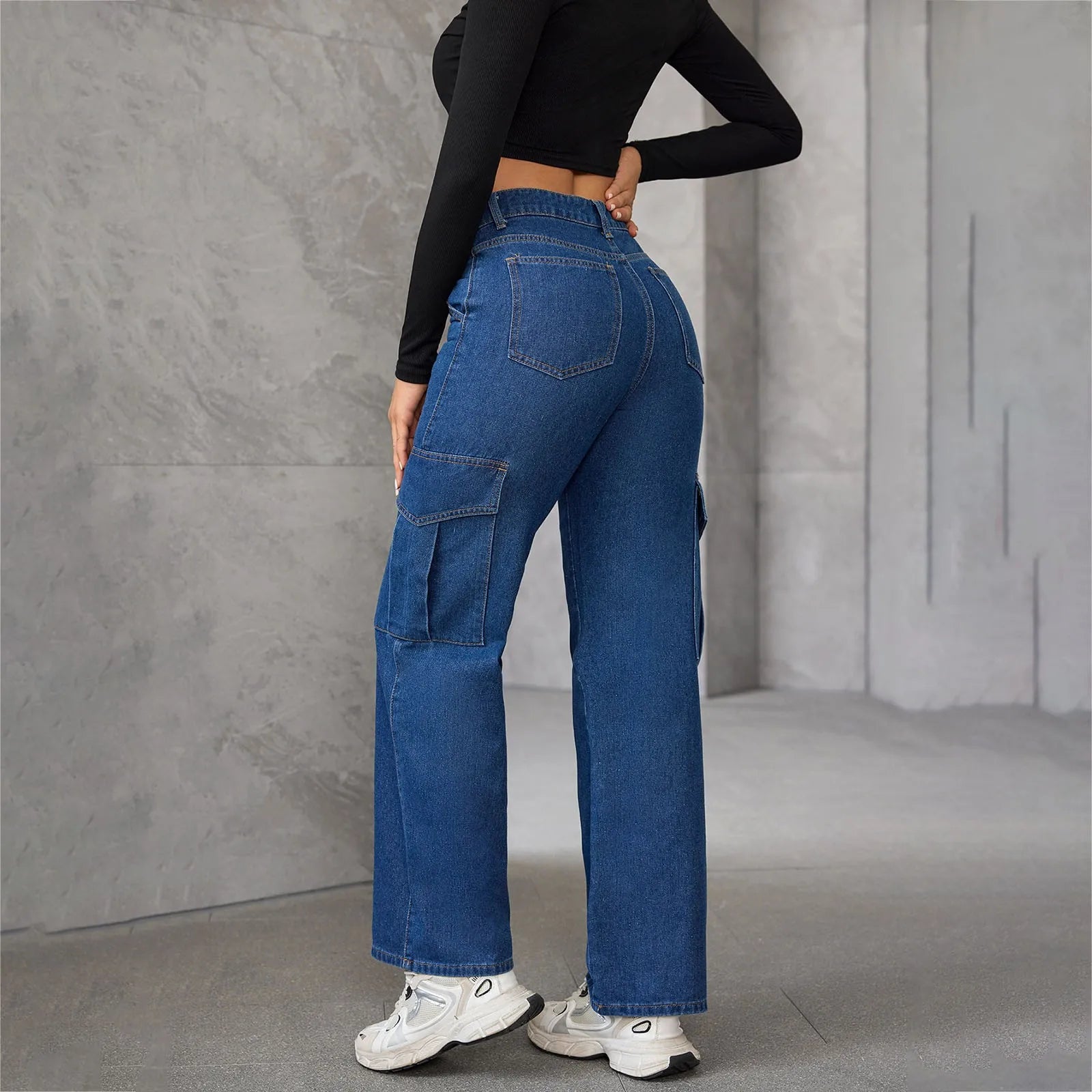 Women'S 2025 New Washed Jeans High Waist Straight Design Overalls Jeans With Practical Pockets Comfortable Formfitting Jeans
