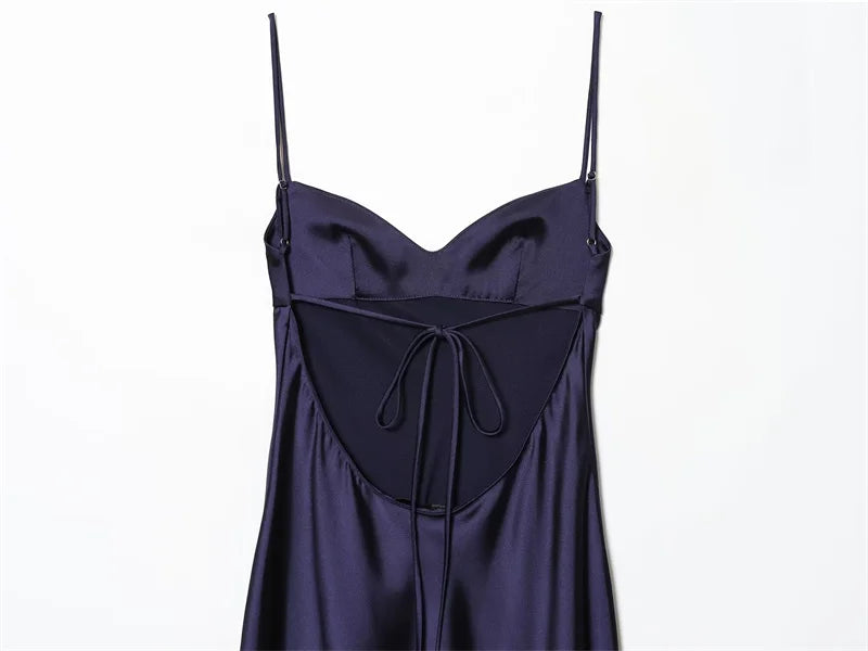 Women's Dress 2025 New Fashion Sexy Satin Texture Asymmetrical Slip Dresses for Women Lace Trim Chic Ladies Dress