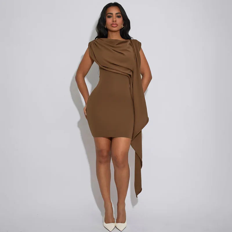 Women's Slim Fit Short Dress Long Sleeve Ruffle Cape Casual Winter Party