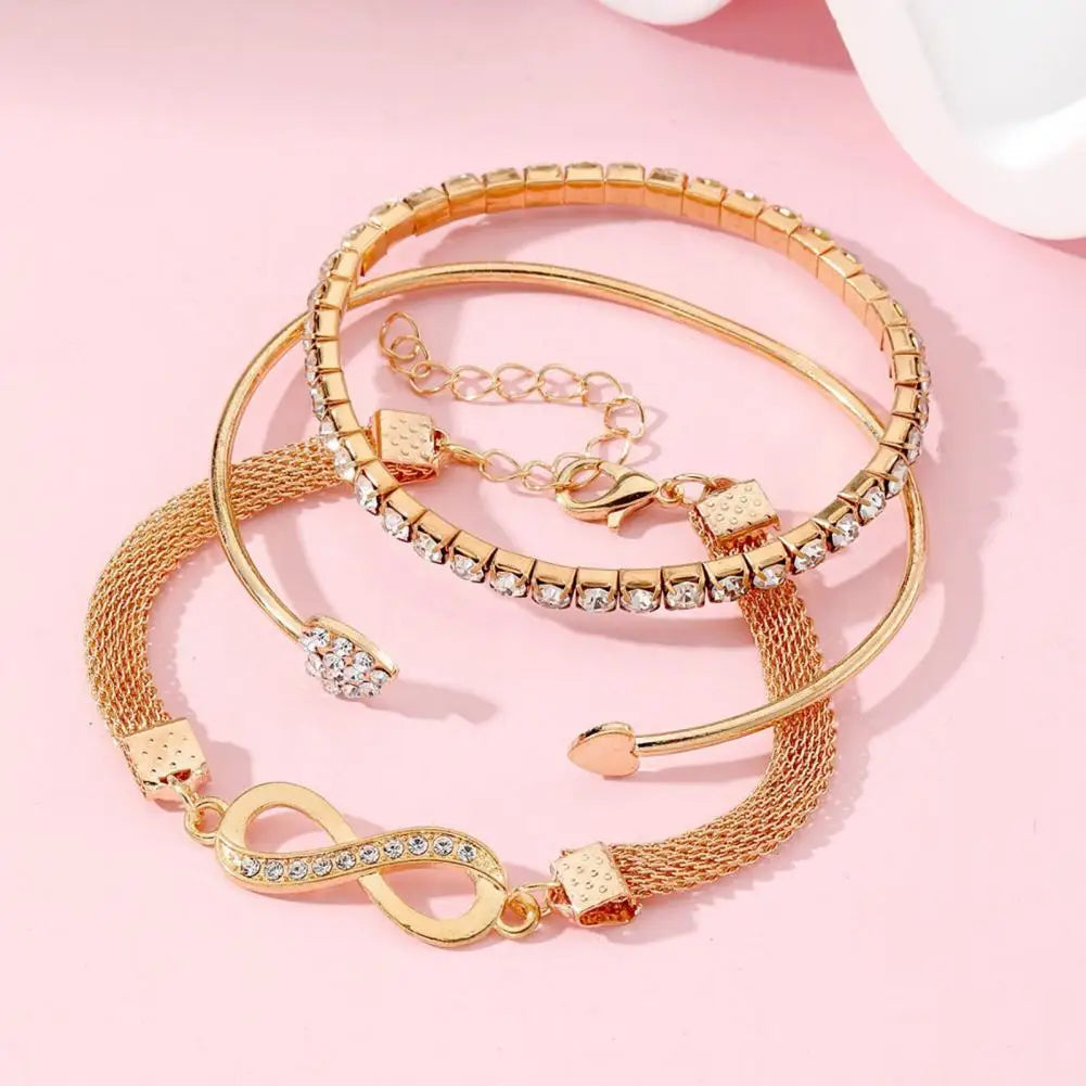 3-Piece Rhinestone Infinite Heart Bangle Set