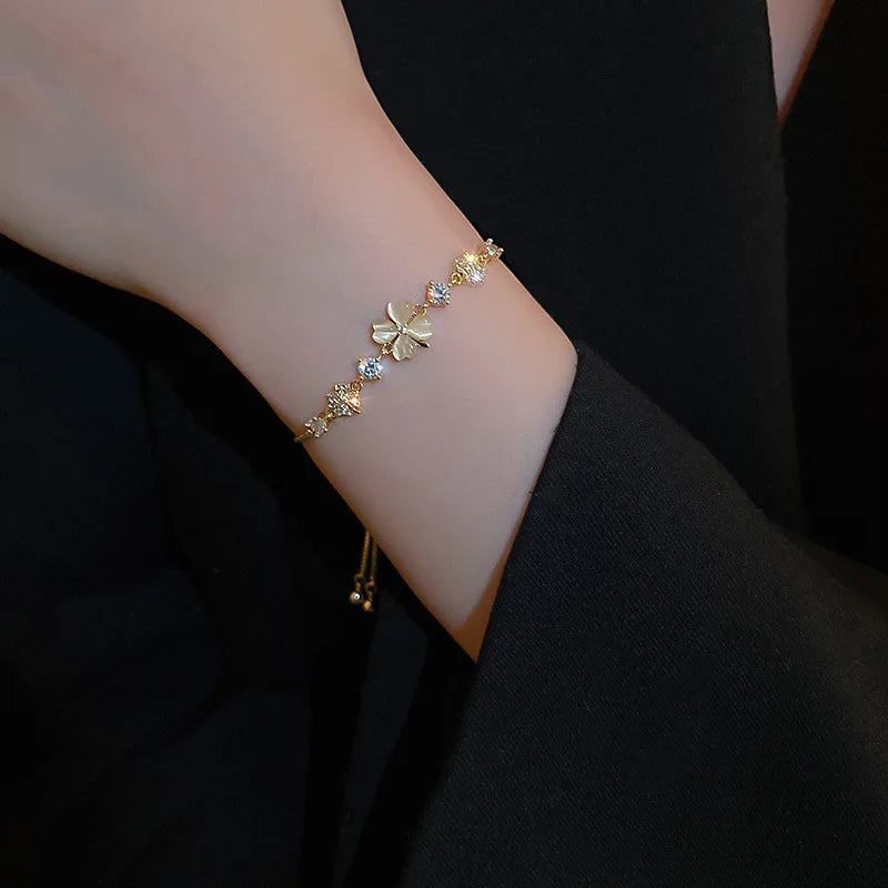 Luxury AAA Zircon Opal Clover Adjustable Bracelet