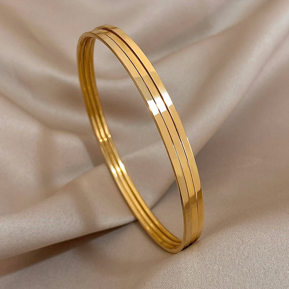 3pcs 18K Gold Plated Stainless Steel Bangles