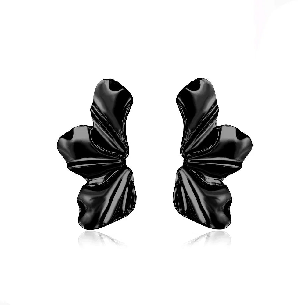 Gold Stainless Steel Half Flower Stud Earrings