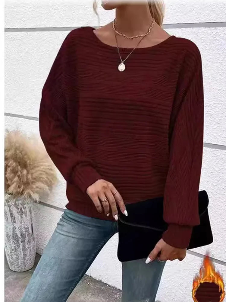 Casual Solid Color Round Collar Sweater for Women