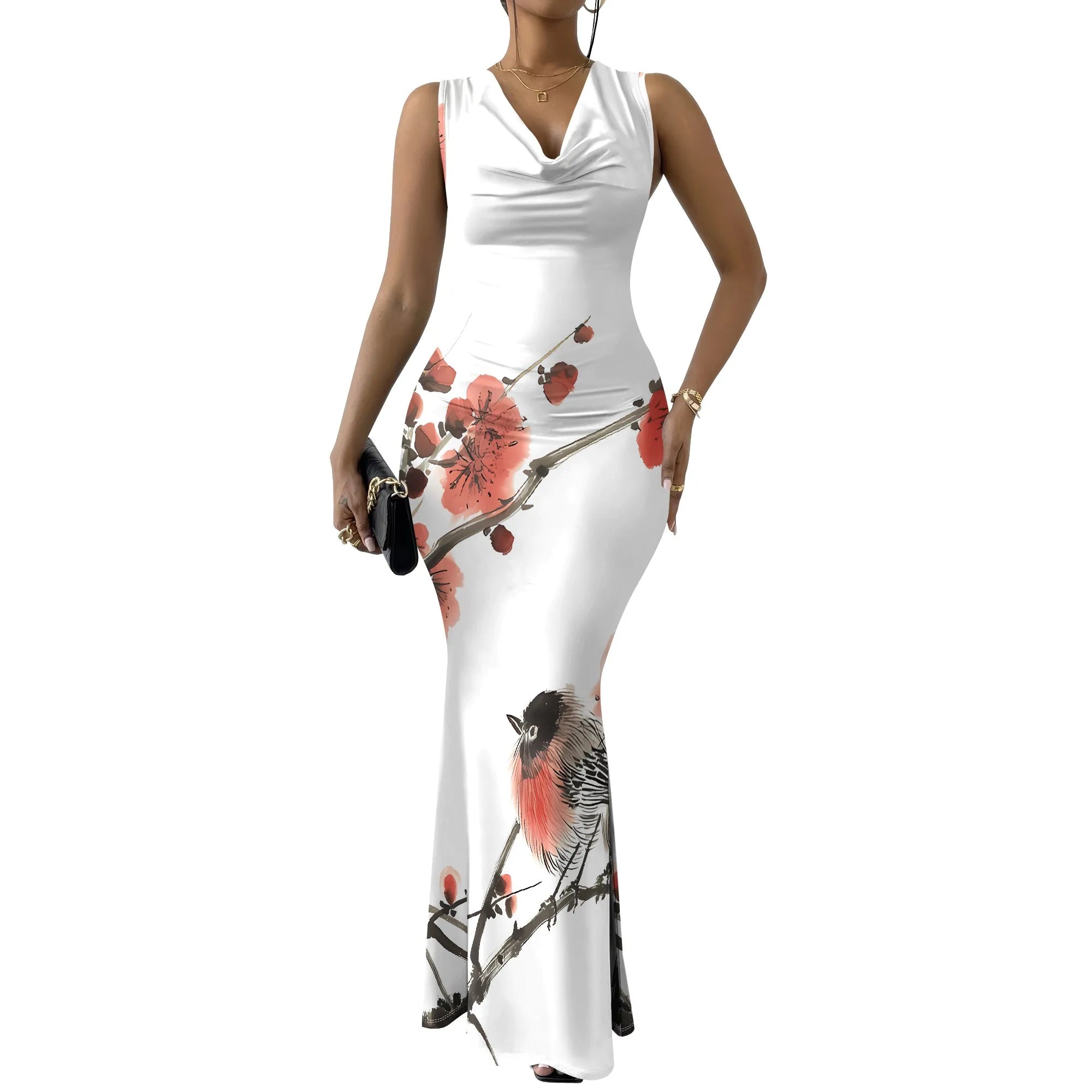 Womens Sexy Casual Dresses Colorful Geometric Off-Shoulder Maxi Dress Artistic Party Evening Resortwear Swing Neck Dress