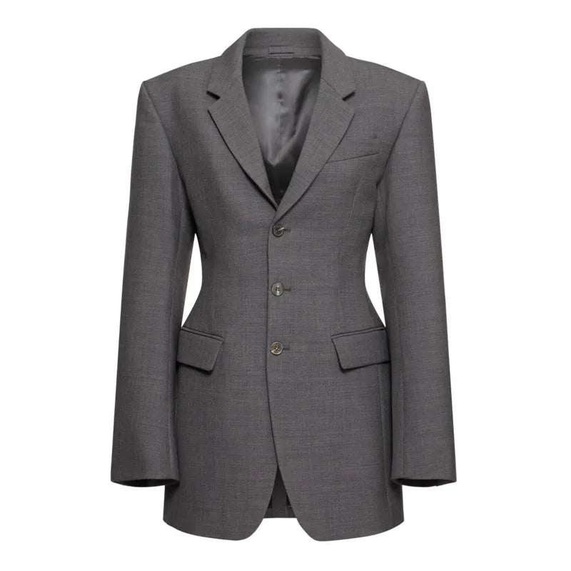 IEQJ Fashion Solid Color Blazer Women's Notched Long Sleeve Single Breasted Suit Jacket 2025 Summer New Tide 3QW1130