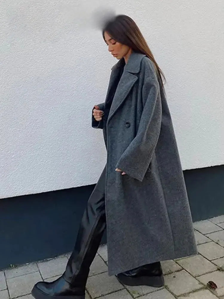Winter Coat For Women 2024 Solid Lapel Double Breasted Long