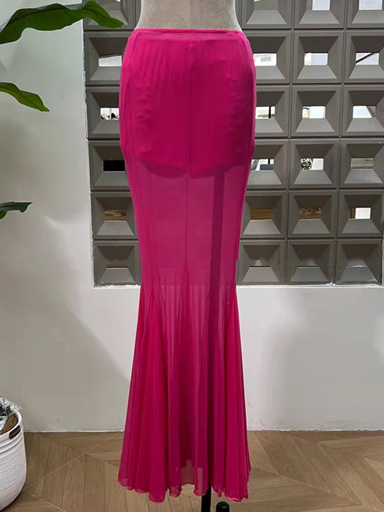 V-neck cinched waist mid-length suit three-piece set for autumn 2025 women's wear + see-through fishtail skirt set + shorts