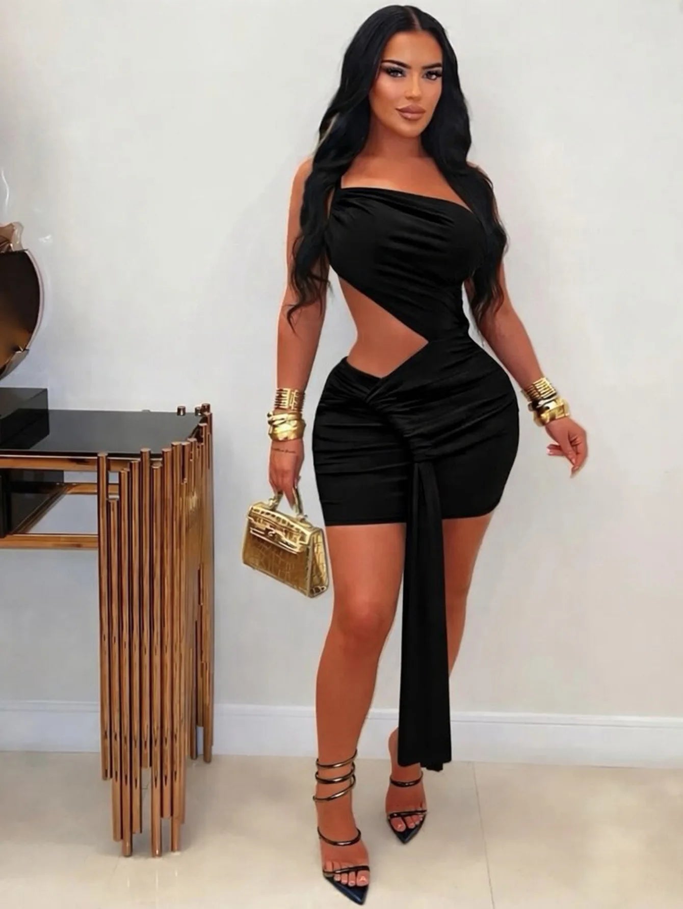 CM.YAYA Women Sleeveless Strap Ribbon Bodycon Midi Mini Dress