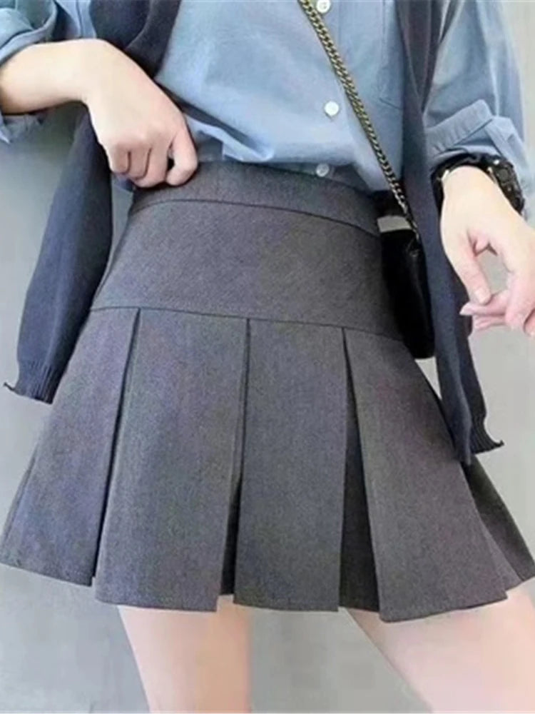 ZOKI Vintage Gray Pleated Mini Skirt