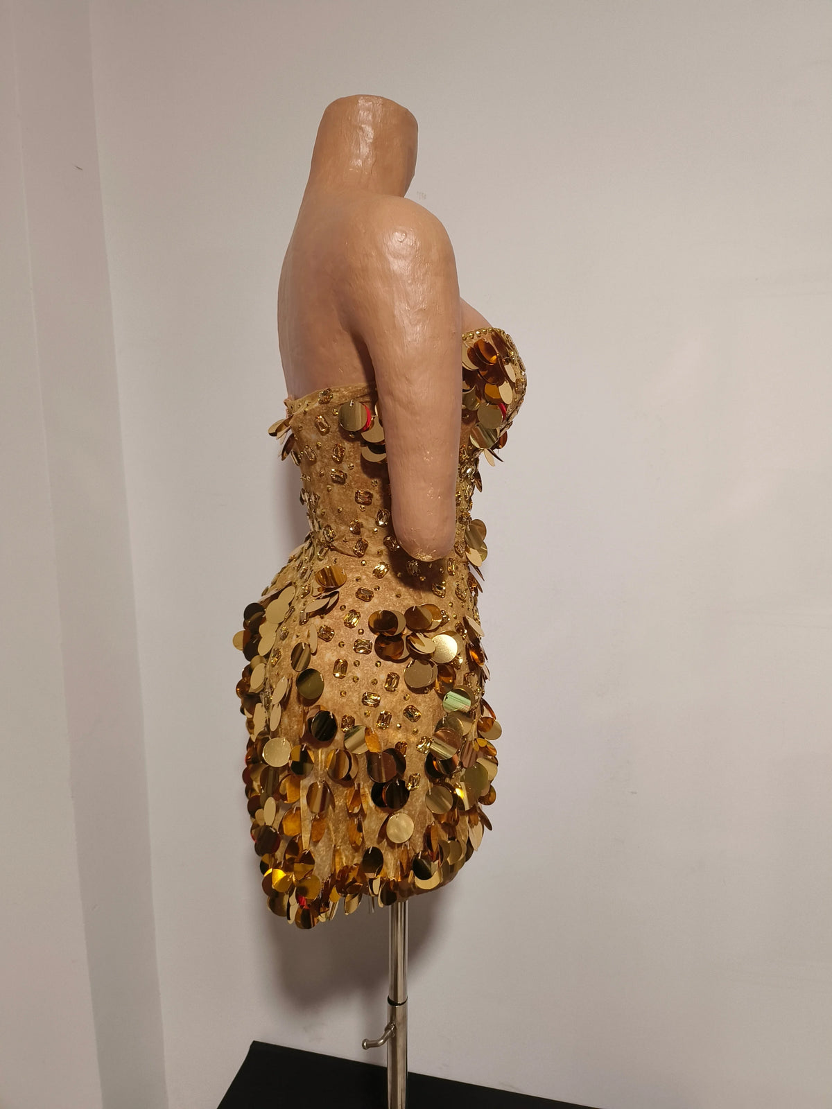 Sparkly Strapless Gold SequinRhinestone Bodycon Mini Dress Wome