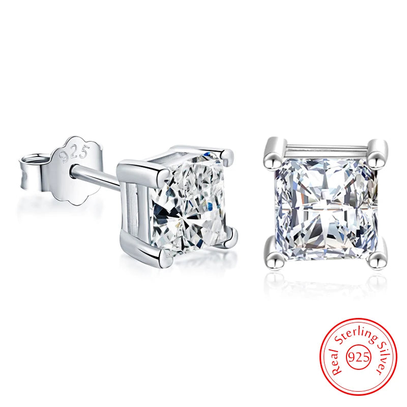 Sterling Silver Square Crystal Earrings