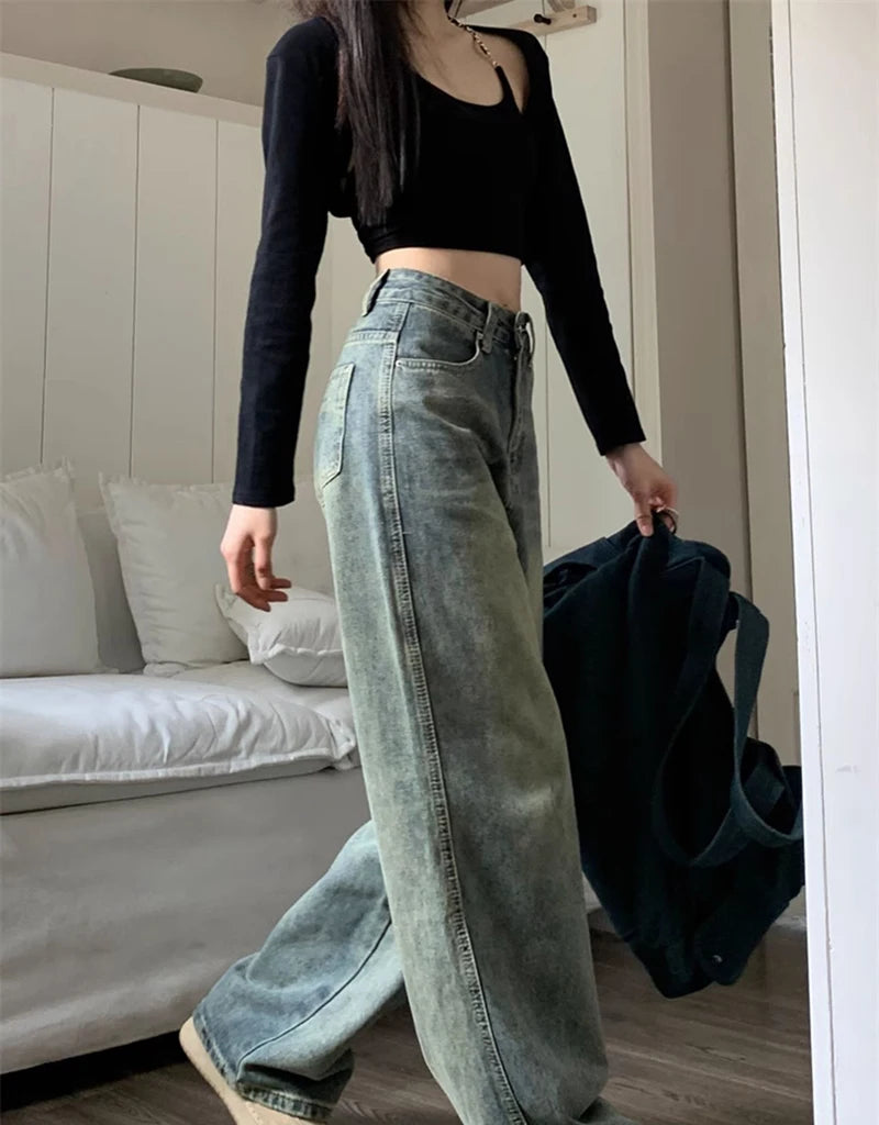 Retro Washed Vintage High-Waisted Jeans