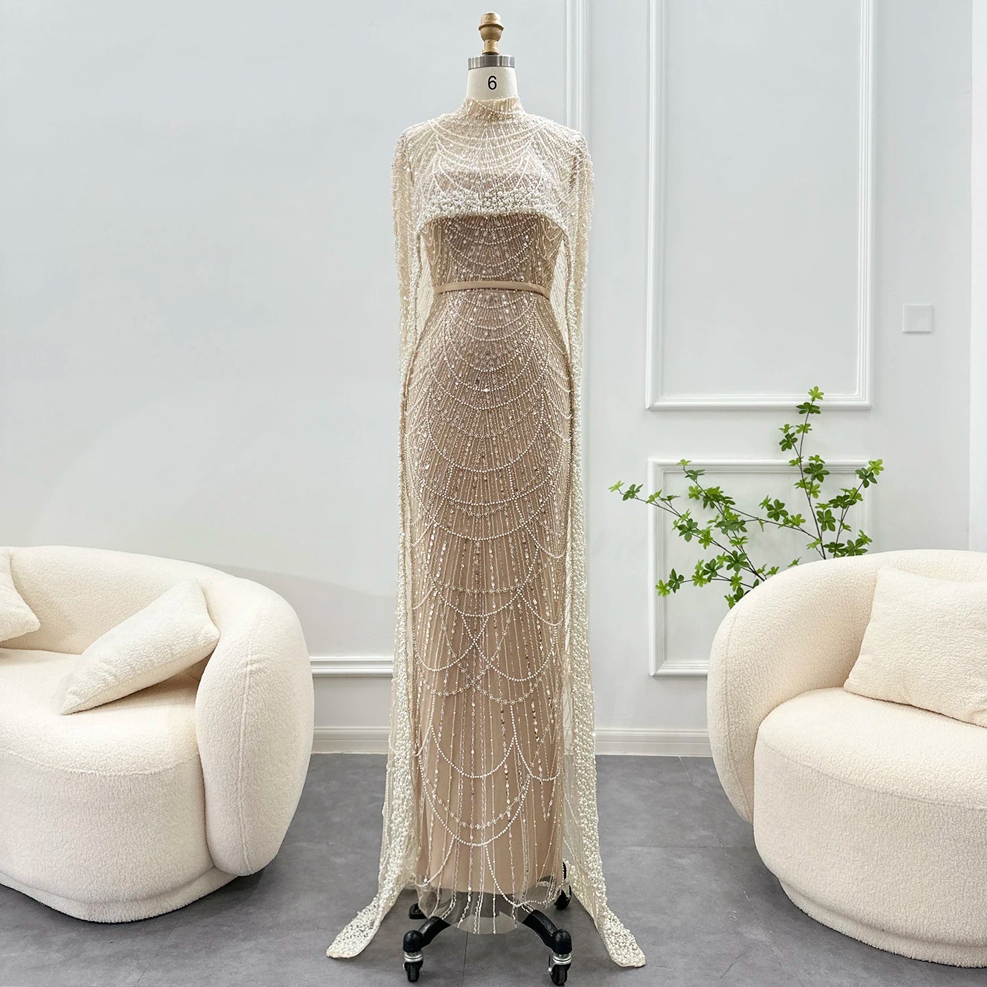 Sharon Said Luxury Pearls Dubai Champagne Evening Dresses