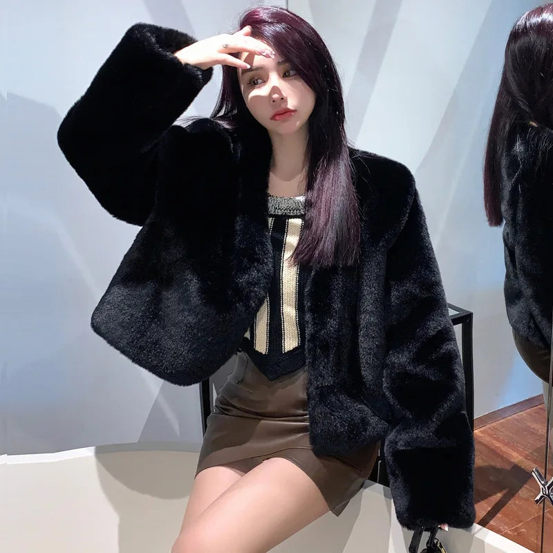 Korean Style Short Thickened Eco-Friendly Faux Fur Coat