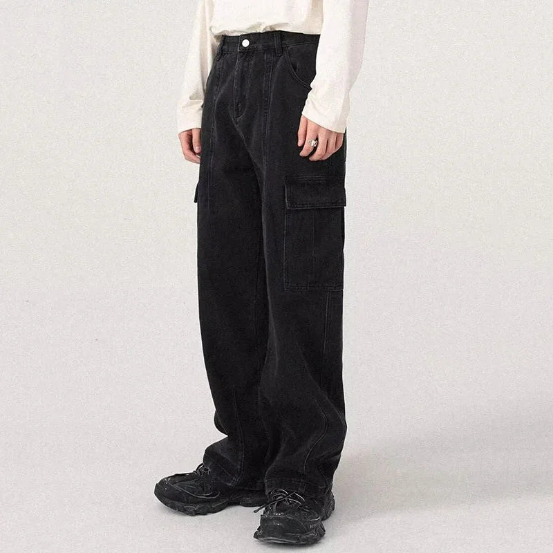 Men Baggy Oversize Cargo Jeans Male Wide Streetwear Hip Hop Pants Harajuku Fashion Straight Leg Black Blue Loose Denim Pants