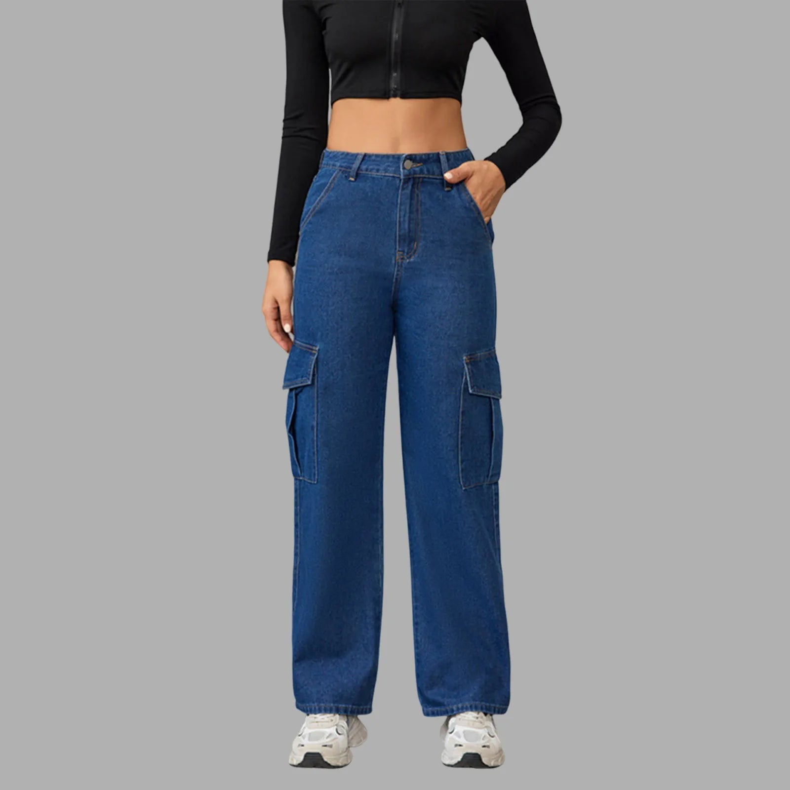 Women'S 2025 New Washed Jeans High Waist Straight Design Overalls Jeans With Practical Pockets Comfortable Formfitting Jeans