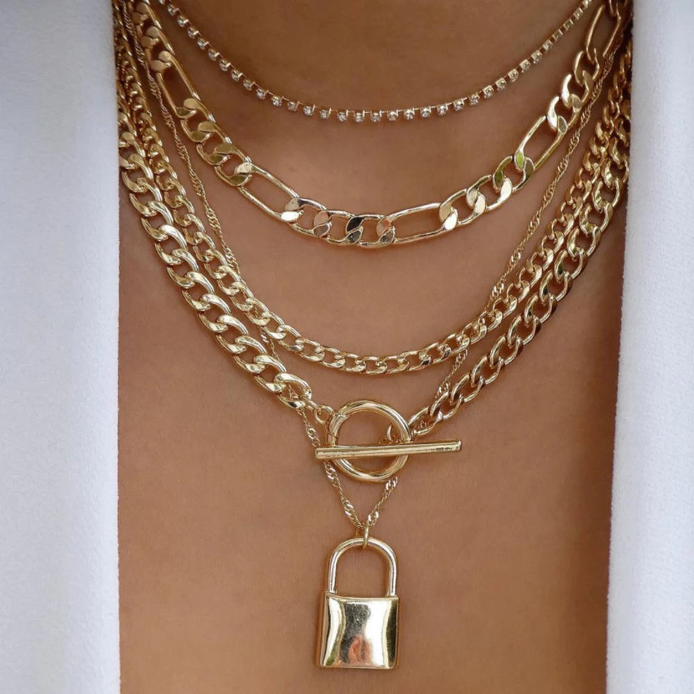 Boho Gold Multi-Layer Crystal Necklace