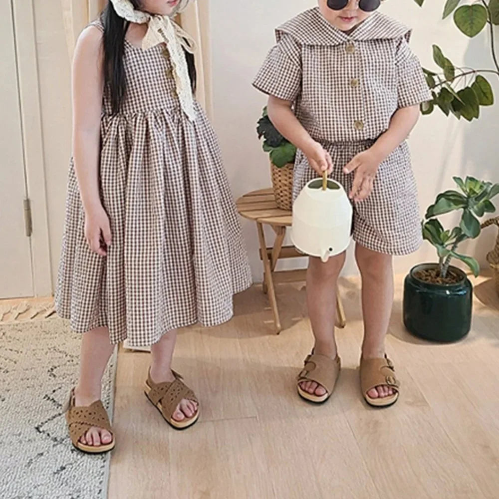 Brother & Sister Plaid Dress & Suit Set