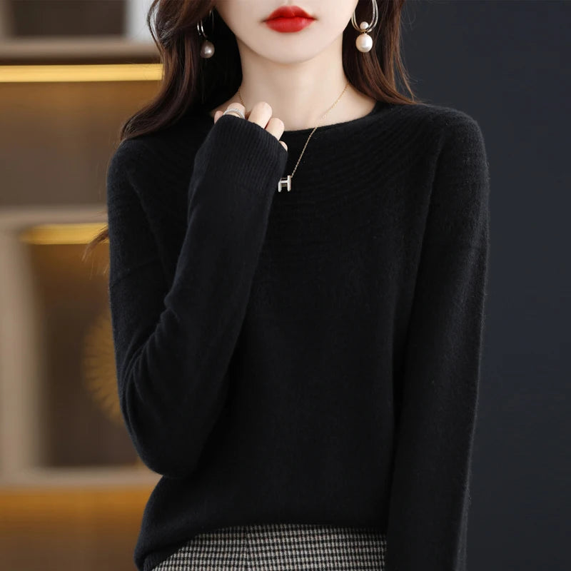 100% Merino Wool Round Neck Sweater for Women