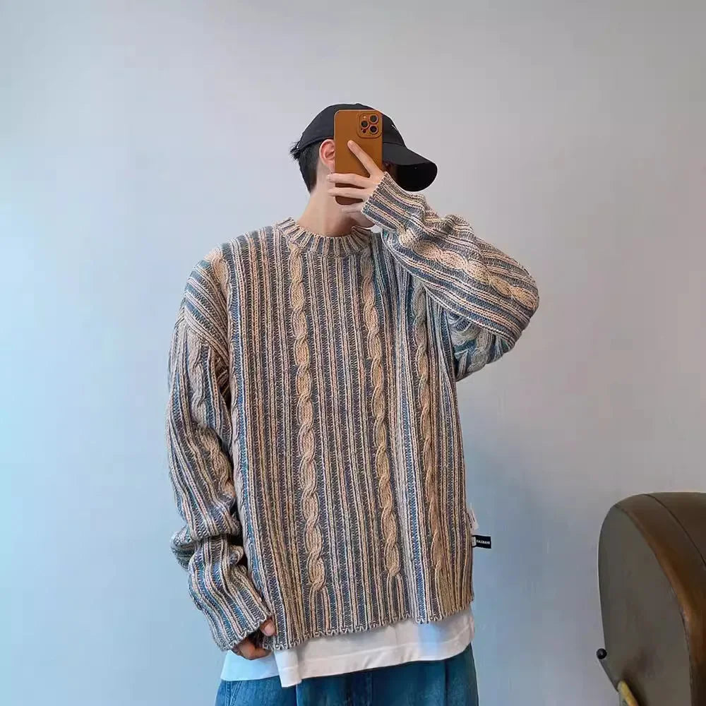 Vintage Double-Sided Denim Knit Sweater