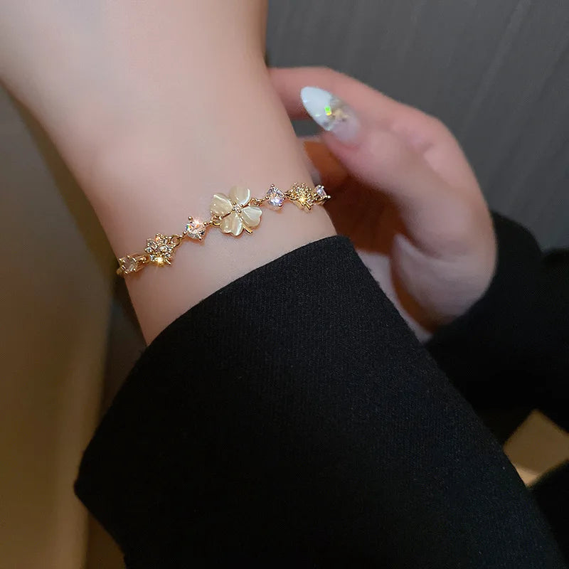 Luxury AAA Zircon Opal Clover Adjustable Bracelet