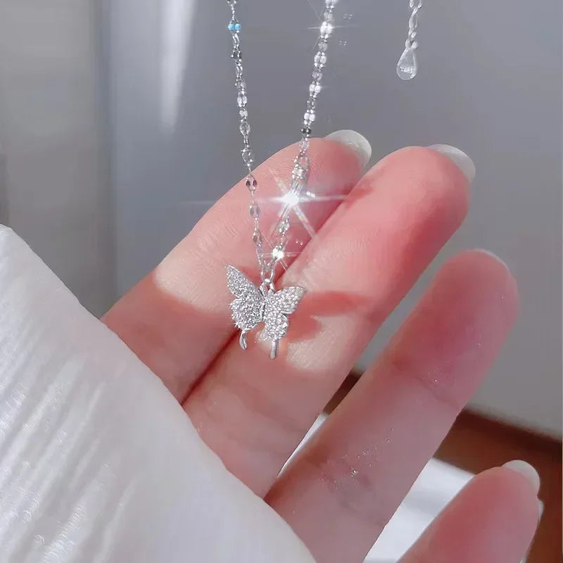 Crystal Zircon Butterfly Pendant Necklace