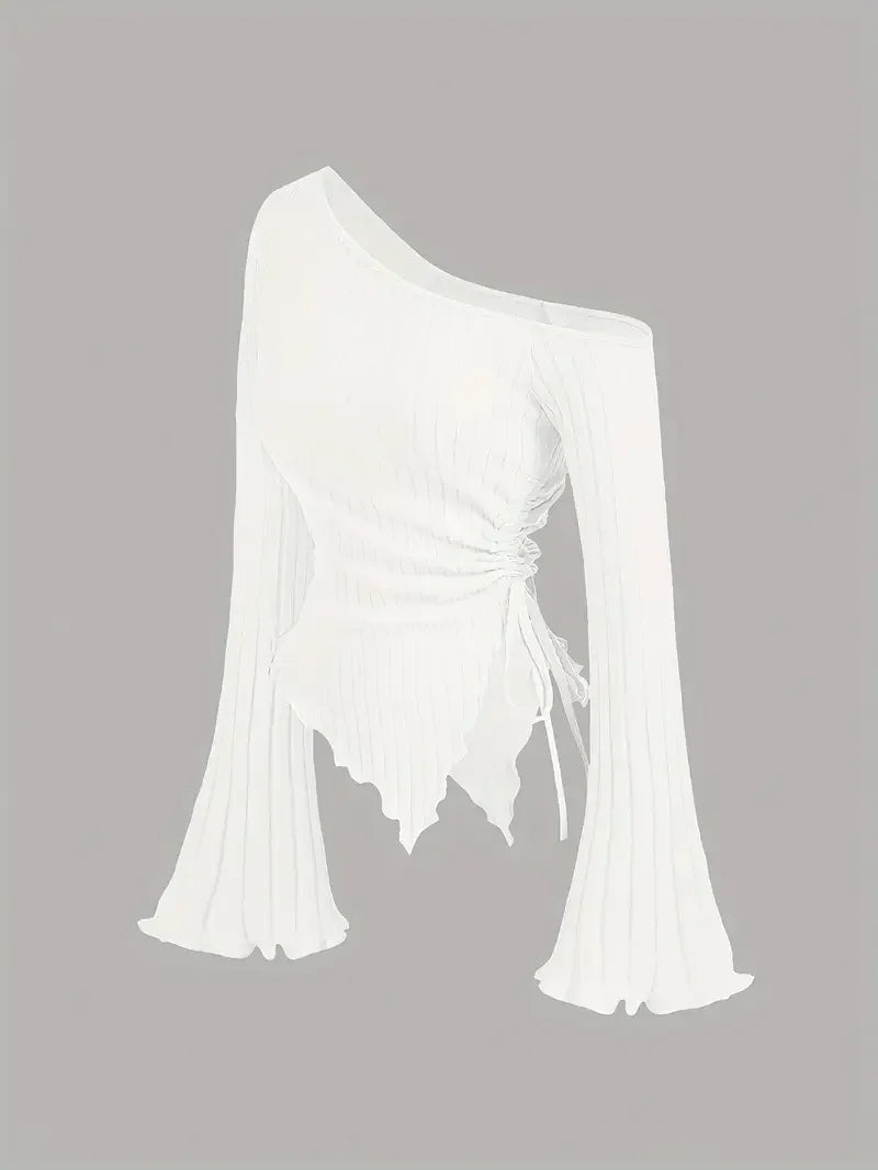 New Summer Women Fashion Elegant Flare Asymmetry Top Shirts
