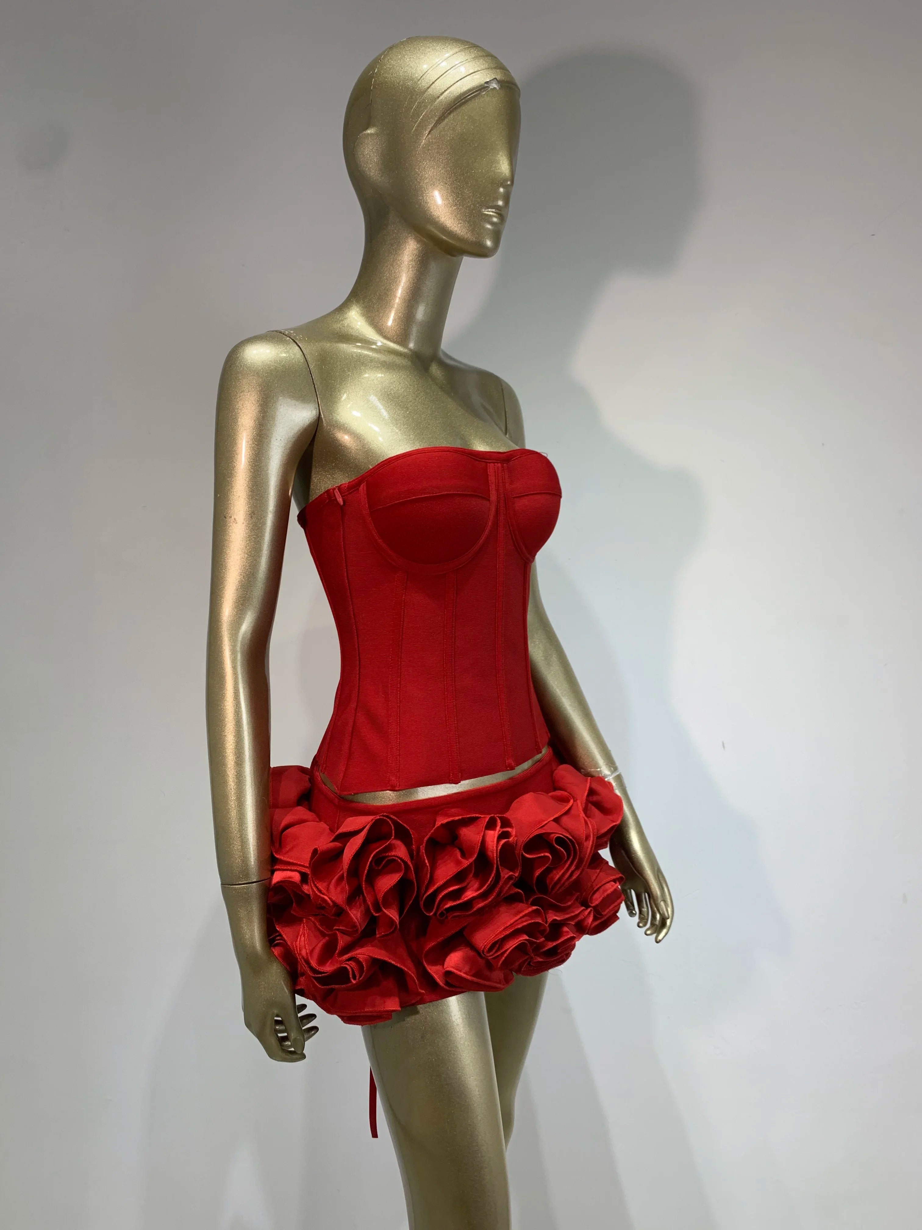 Women Red Bodycon Mini Bandage Outfits Club Party Strapless