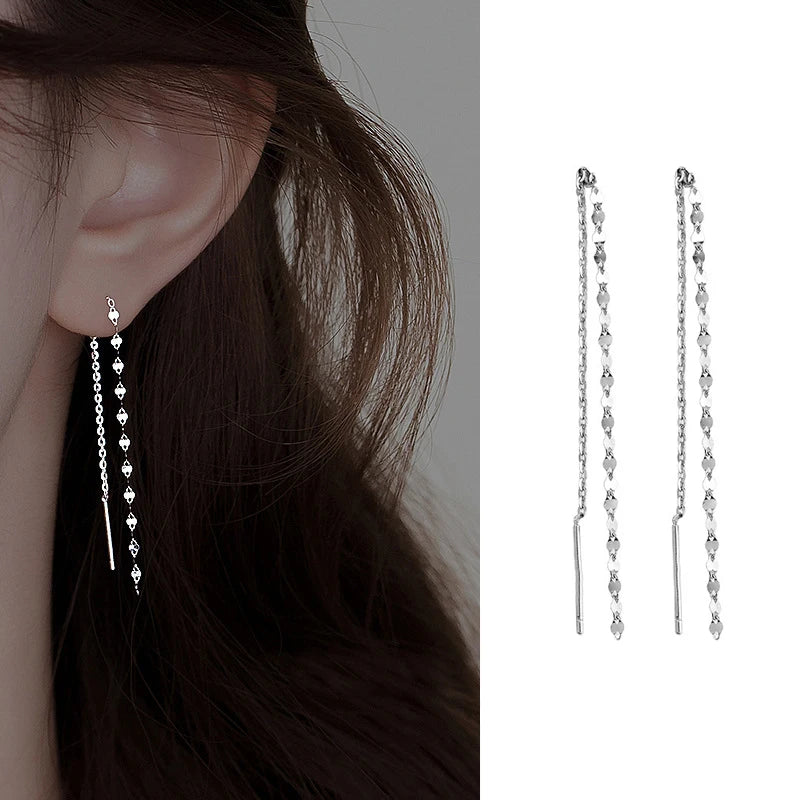 S925 Silver Star Line Tassel Earrings