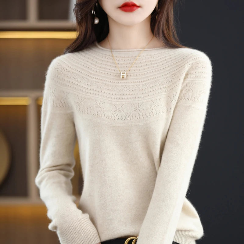 100% Merino Wool Round Neck Sweater for Women