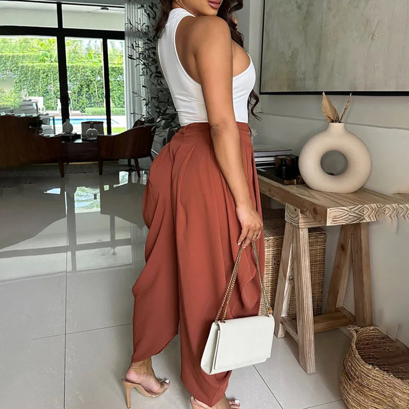 Doyerl Solid Elegant Pants for Woman Clothing Vintage High Waist Button Fly Pleated Ankle-length Ladies Trousers Pantalon Femme