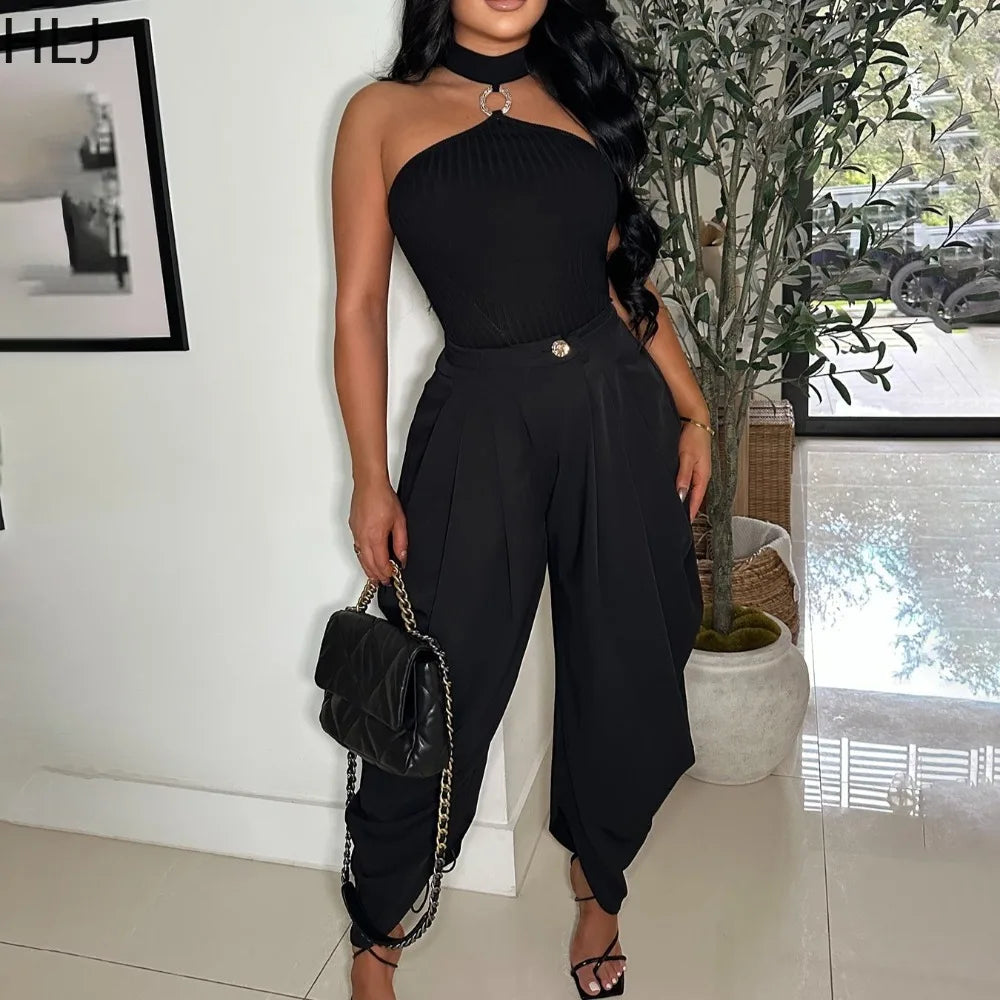 HLJ Fashion Loose Flower Bud Pants Women Solid Color Ruched Patchwork High Waist Long Pants Female Streetwear Trousers 2025 New