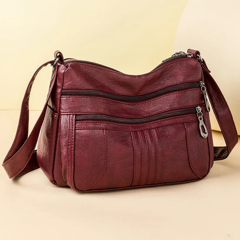 Solid Color Leather Shoulder Crossbody Bag