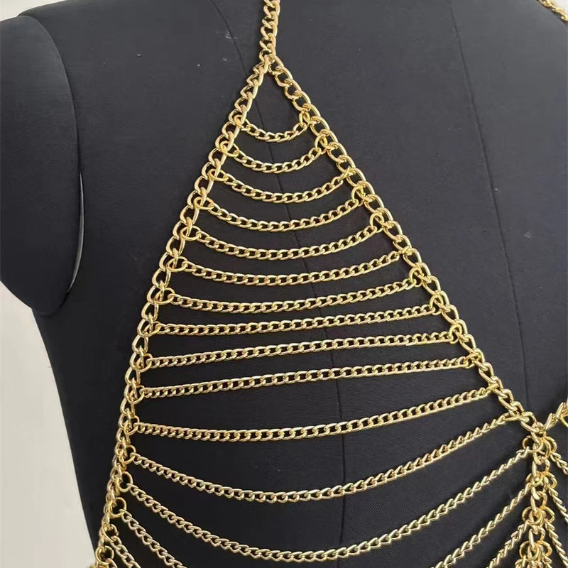 Sexy Club Sundress Handmade See Through Metal Body Chain